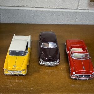 Vintage Classic Toy Car Set - Red, Yellow, and Brown 1/24 scale die cast